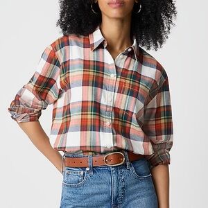 J. Crew Flannel Button Down Plaid Shirt Women’s Size 2XL 100% Cotton Lightweight